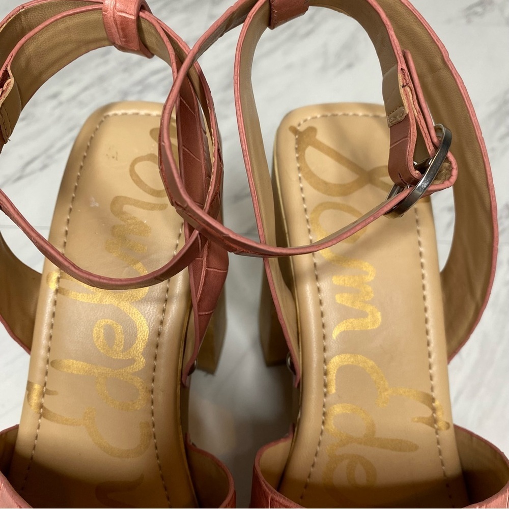 Sam Edelman Rosalind Pink Crocodile Leather Platform Heeled Sandal 7M - Picture 12 of 14